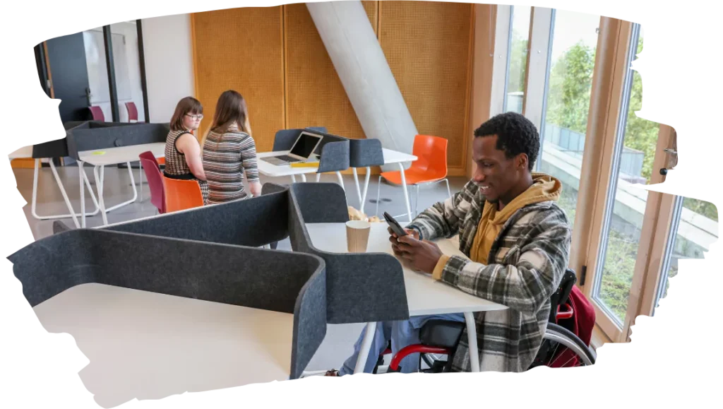 Three disabled friends in class